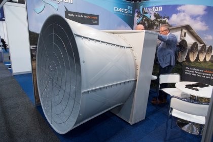 Dacs, a ventilation company from Denmark, showed a modern economical fan which can even be propelled by solar power. Photo: Koos Groenewold Dacs, a ventilation company from Denmark, showed a modern economical fan which can even be propelled by solar power. Photo: Koos Groenewold