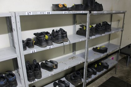 Biosecurity measure are high. Shoes need to be left behind at the enterance. Photo: Vincent ter Beek Biosecurity measure are high. Shoes need to be left behind at the enterance. Photo: Vincent ter Beek