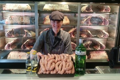 Judith Millar showing her selection of sausages. Photo: Chris McCullough Judith Millar showing her selection of sausages. Photo: Chris McCullough