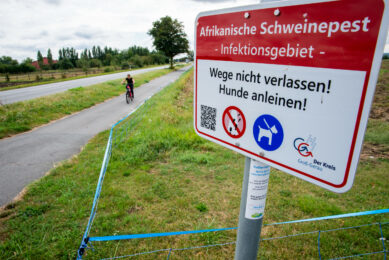 Warning sign for ASF presence in Hesse state (100 km south of North Rhine Westphali). Twan Wiermans